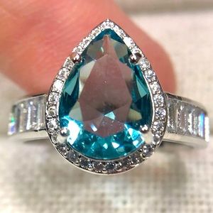 Sterling Silver Blue Teardrop CZ Ring